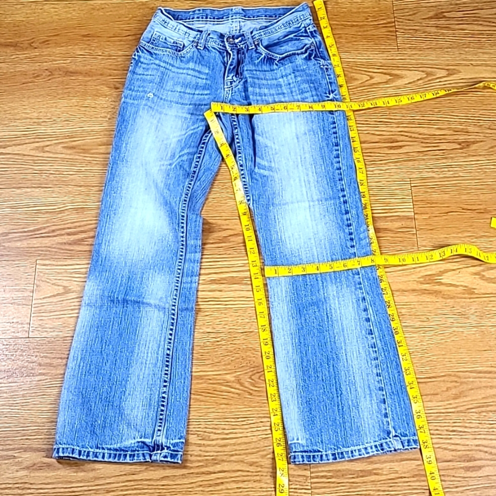 RECLAIM MENS 27x27 PRE-OWNED DISTRESSED STRIGHT BOOTCUT DENIM BLUE JEANS